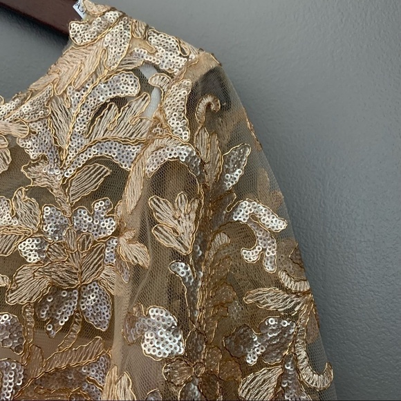 Tadashi Shoji Sequin Pintuck Lace Evening Gown/Champagne/ Size S NWT - Picture 8 of 9